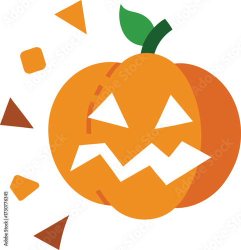broken jack o lantern with pieces scattered  whit