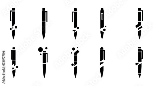 Pen Icons in Array: A collection of sleek, modern pen icons in an array, perfectly suited for a variety of design projects, embodying elegance and functionality.