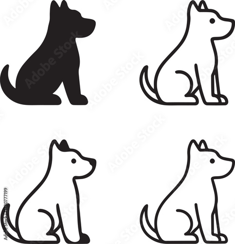 Dog icon set, pet animal icons, canine domestic puppy icons, black silhouette line outline filled minimal thin stroke, modern vector icon pack for pet and lifestyle