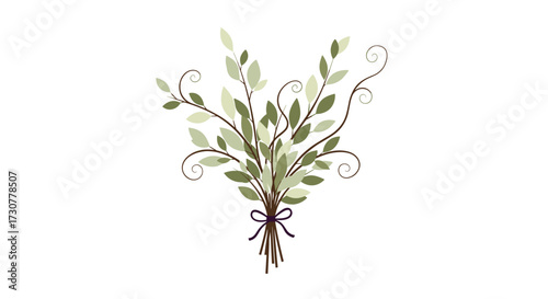 A charming botanical illustration of a tied bundle of olive branches.