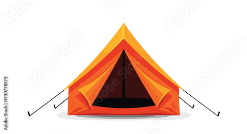 A bright orange tent standing in an open field under a clear sky.
