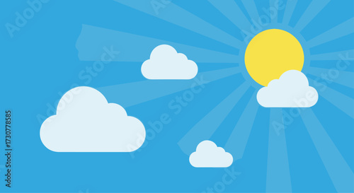 A bright sunny day with fluffy clouds in the blue sky.