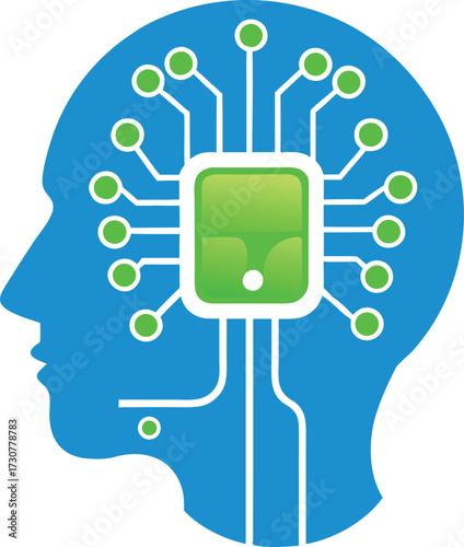 Cyborg Human Head Profile with Microchip Processor Concept Vector