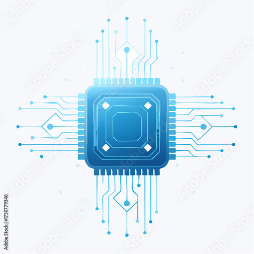 Abstract blue computer chip illustration representing technological advancement and innovation