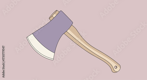 A simple illustration of a wooden handled axe with a purple head.