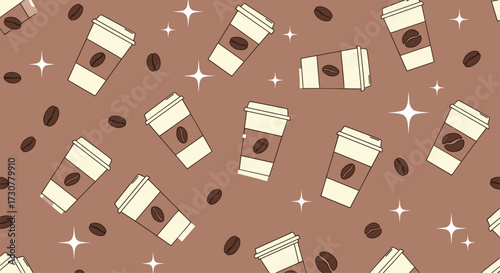A delightful pattern featuring many coffee cups and beans.