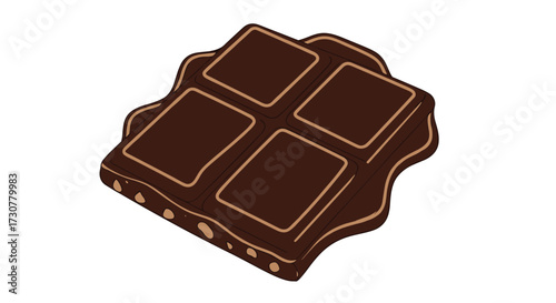 A delicious dark chocolate bar with visible chunks of nuts and a slightly wavy edge.