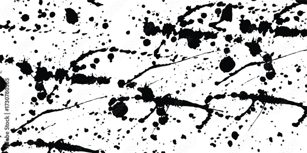 Naklejka premium Abstract grunge paint splatter texture with black and gray drops on white surface isolated on white background