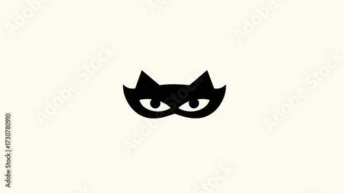 Minimalist black cat mask icon with piercing eyes. Flat design illustration of secret identity, stealth, and mystery.