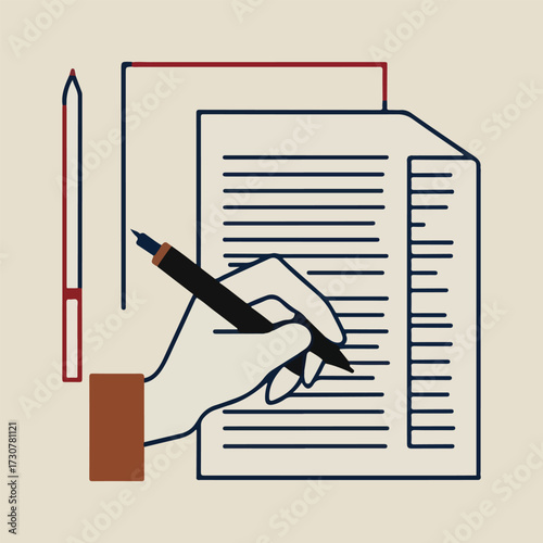 Flat solid color vector design for National Poetry Day showing vintage scrolls, pen nibs transforming into words, stacks of books, and poets writing under trees for posters and creative projects.