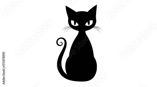 Elegant black cat silhouette vector illustration with expressive eyes and stylized tail, perfect for Halloween, pet, or design projects.