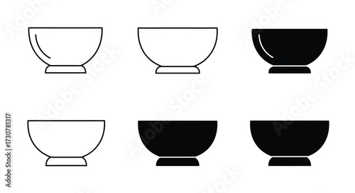 Simple black and white illustrations of various small rounded bowls