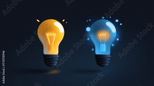 Business success and innovation, flat minimal icons, glowing futuristic abstract patterns