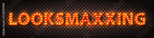 Vector marquee neon sign of Looksmaxxing logo isolated on transparent background.