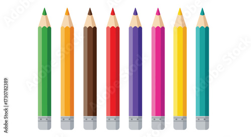 A colorful arrangement of sharpened pencils in a straight row