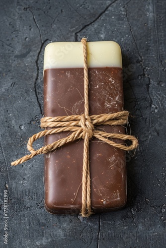 Handmade Brown Soap Bar Wrapped with Twine for Natural Beauty and Wellness Care