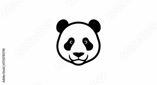 A simple, minimalist black and white illustration of a panda bear's head, facing forward.