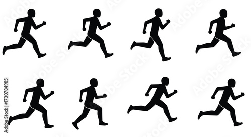 Silhouette figures of people running in various stages of motion