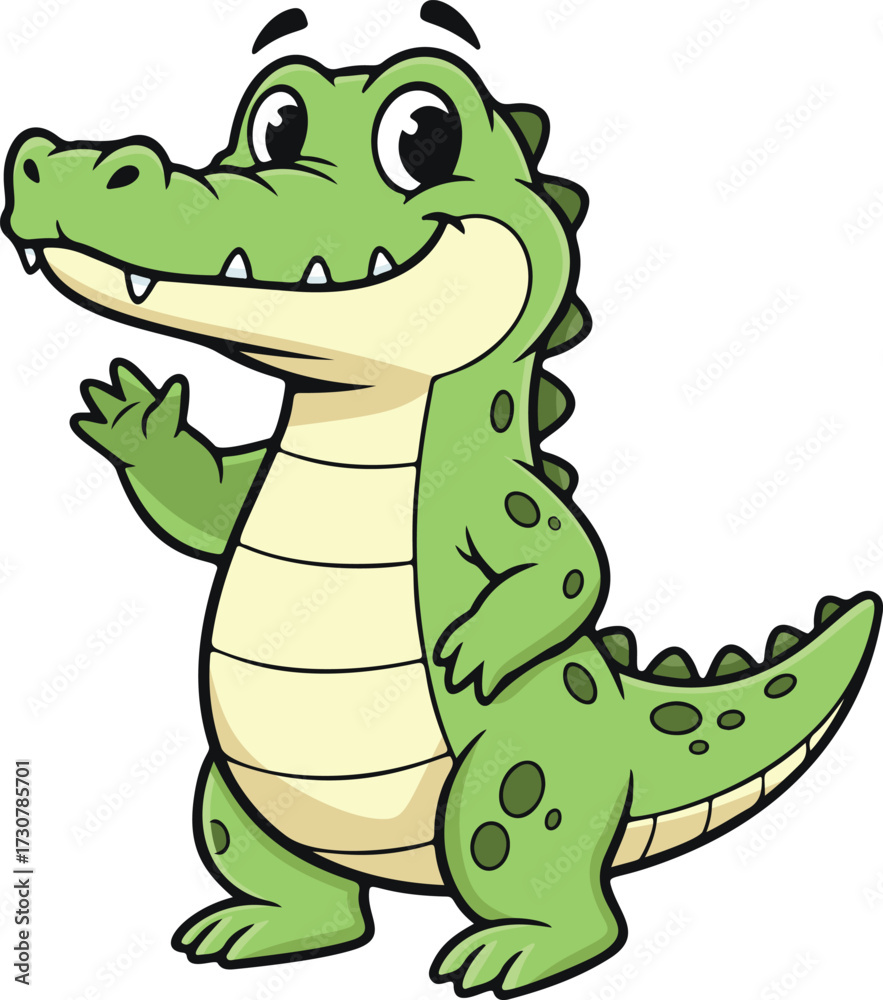 Fototapeta premium Cute Waving Crocodile Cartoon