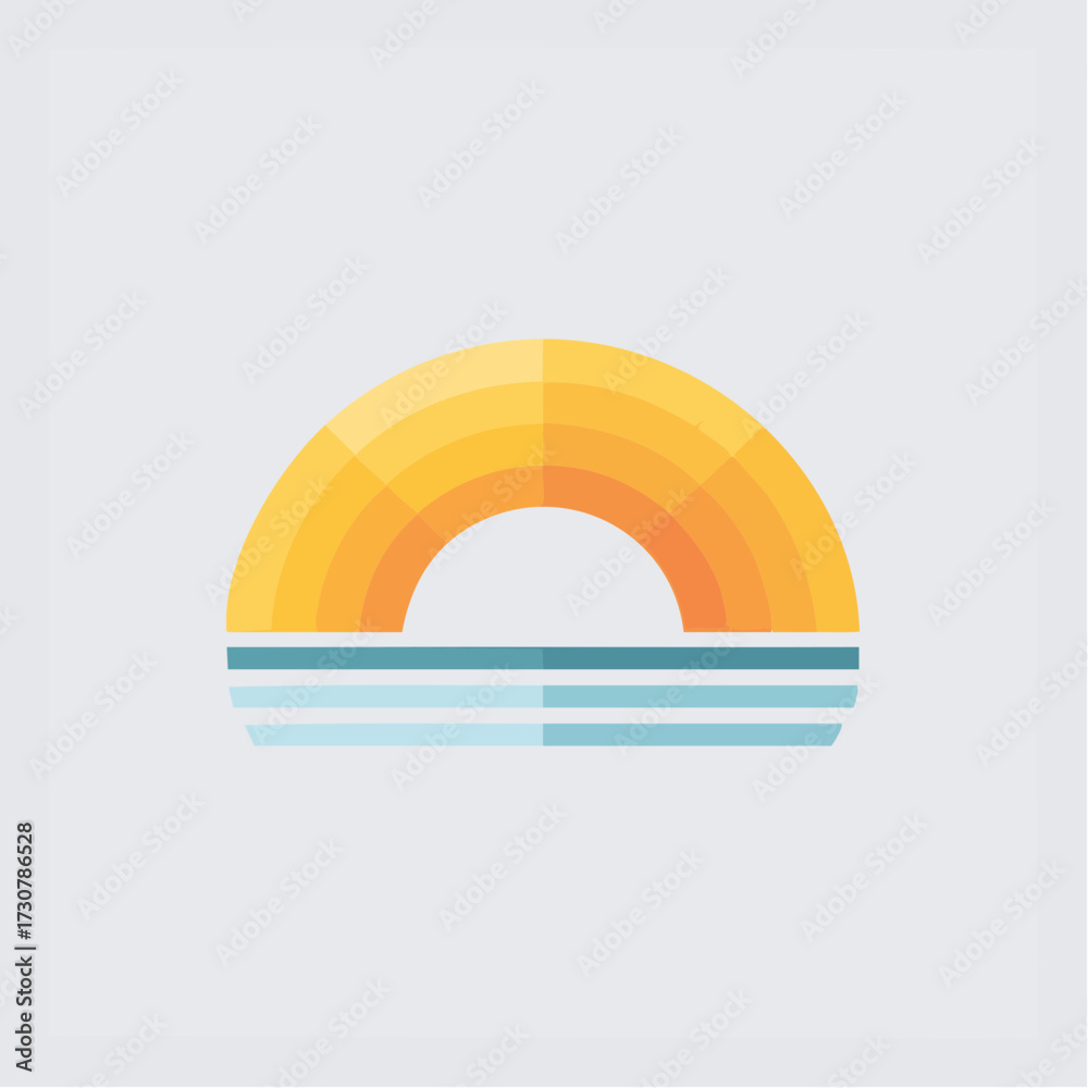 Obraz premium Stylized minimalist illustration of a sun-like arc reflected on water creating a serene atmosphere