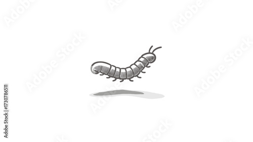Isolated simple cartoon drawing of a segmented millipede or centipede-like creature with many legs, monochrome style.