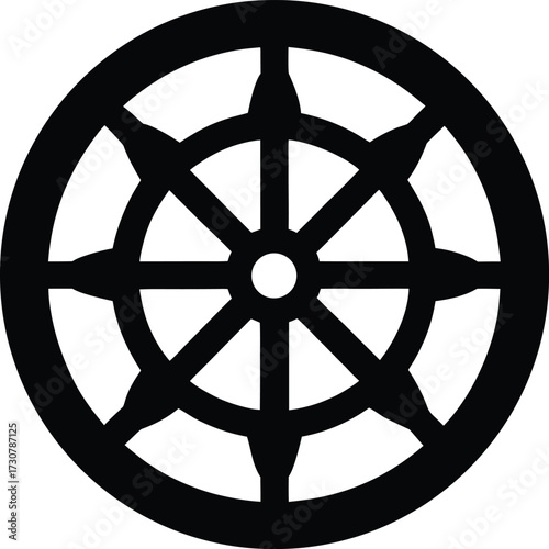 Dharma Wheel Silhouette Vector Art Illustration