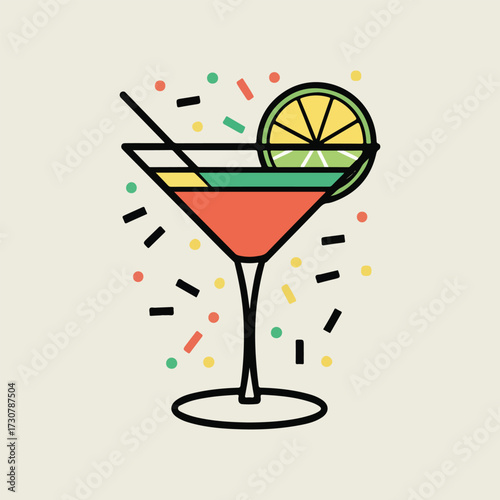 Modern flat vector illustration for National Vodka Day with vodka bottles, glasses, and festive party vibe, bold outlines, minimalist style, ideal for Adobe Stock upload
