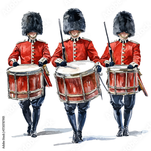 English Vibrant Parade, watercolor clipart vector, isolated on a white background.