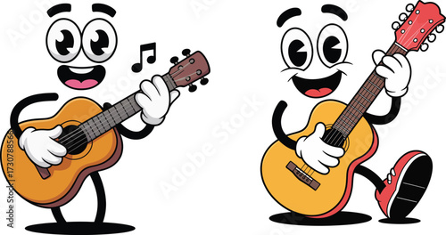 An isolated acoustic guitar rests on a white background, representing the classic musical instrument of rock and jazz sound