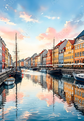 Charming Nyhavn Canal Reflections at Golden Hour