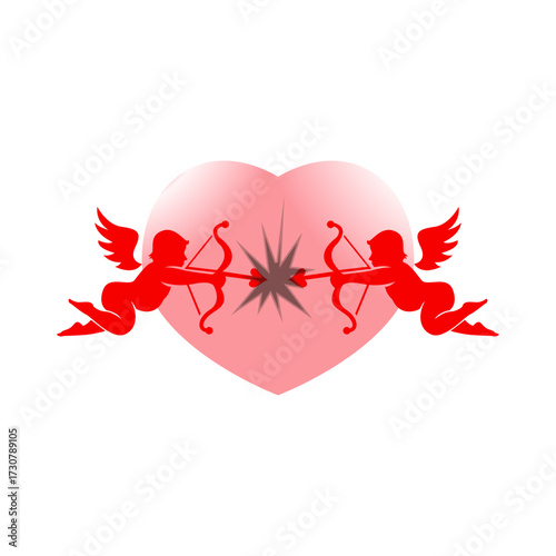 Cupid with bow and arrow and heart. Valentine's day icon