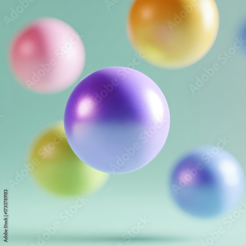 abstract 3D spheres floating over pastel gradient background