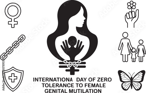 International Day Zero Tolerance Female Genital Mutilation symbolic graphic vector
