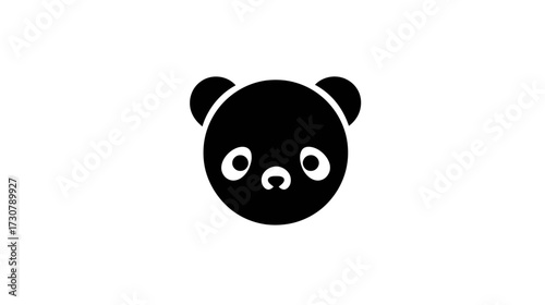 Cute minimalist black panda head vector icon, simple flat design animal face illustration on white background