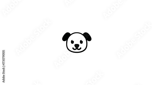 Cute minimalist dog face icon, simple black and white line art illustration of a friendly pet head. Puppy avatar graphic vector.