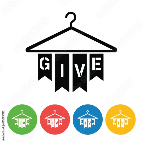 Vector art of give word on hanger with banners