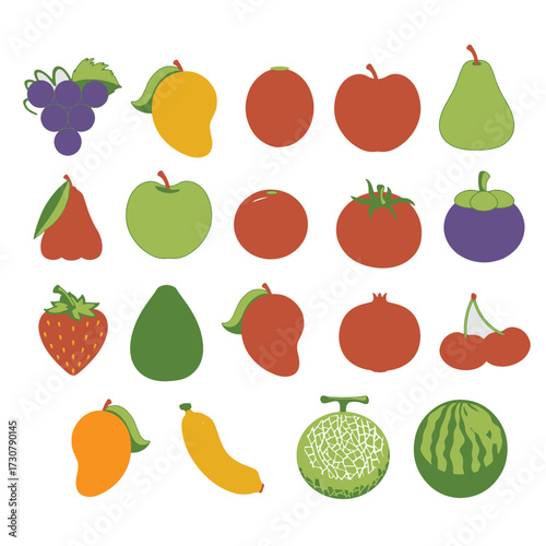 fruits vector, fruit silhouette, fruits icons