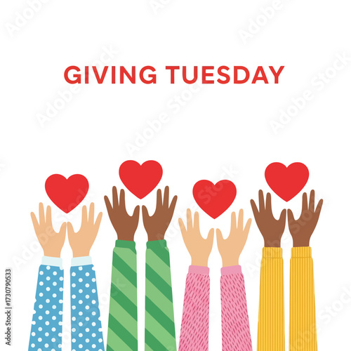 Vector art of giving tuesday with hands holding hearts