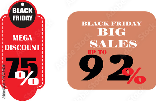 Red and brown signs display mega discount up to 92 percent on Black Friday
