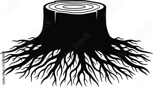 Vector Black tree stump with roots forest plant silhouette Illustrator