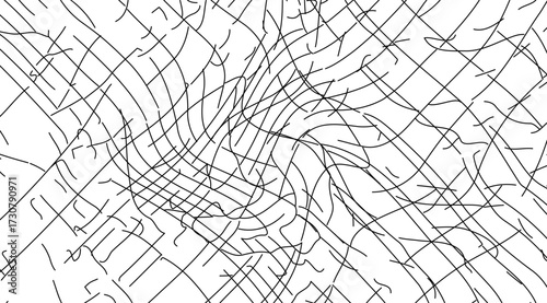 A chaotic yet intriguing abstract line art background showcases intersecting black lines and curves on a bright white backdrop, ideal for modern design and artistic projects
