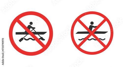 Prohibition signs depicting no boating or rowing allowed in this area