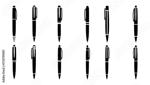 Pens Collection: A sleek collection of twelve meticulously designed pens, showcasing a variety of styles and functionalities. From classic ballpoints to elegant fountain pens.