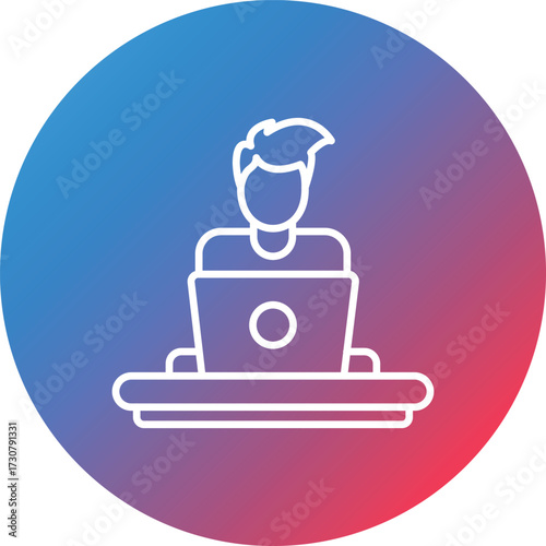 Man Working at Home Line Gradient Circle Background Icon
