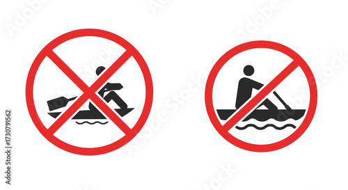 Prohibited activities no boating or swimming allowed warning sign illustration