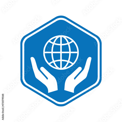 Vector art of hands holding globe icon