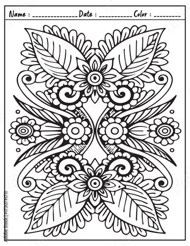 Mandala Coloring Page & Book for Adults and Kid. High resolution (300 DPI), Ready to print on standard 8.5x11-(A4) inch paper With (No Bleed), Black and White. Vector illustration
