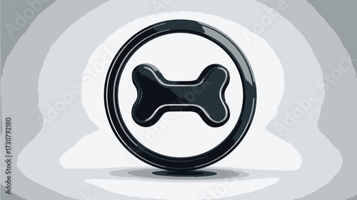 Glossy 3D bone icon in a black circle, modern digital graphic symbol for pet products, animal care, or canine treats