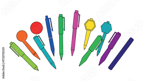 Rainbow Array: A vibrant collection of pens in various shapes, colors, and styles radiates creativity.&#x20;