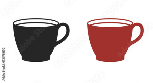 Two coffee mugs one black and one red shown in silhouette style
